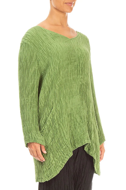 Blouse en soie plissée Vert trèfle à poches latérales