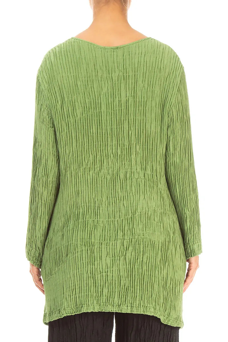 Blouse en soie plissée Vert trèfle à poches latérales