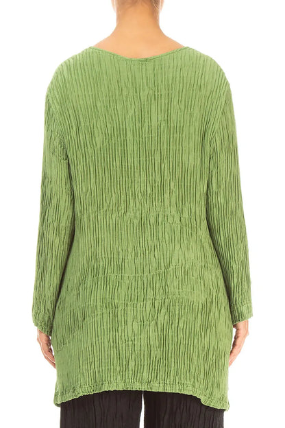 Blouse en soie plissée Vert trèfle à poches latérales