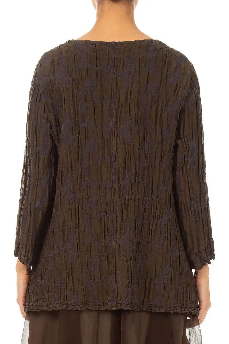 Side Pockets Truffle Brown Circle Silk Linen Blouse