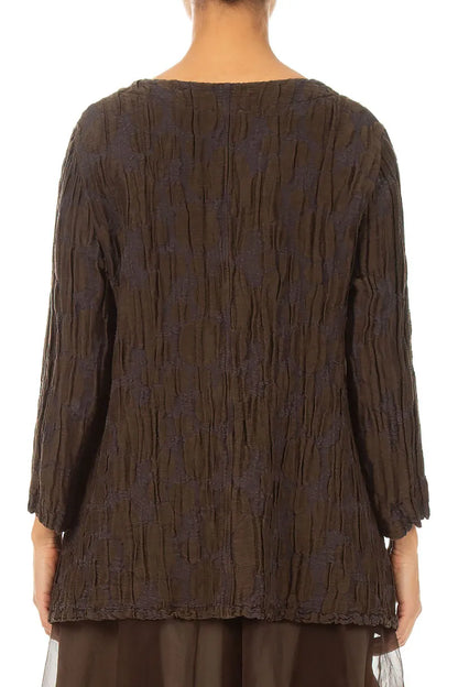 Side Pockets Truffle Brown Circle Silk Linen Blouse