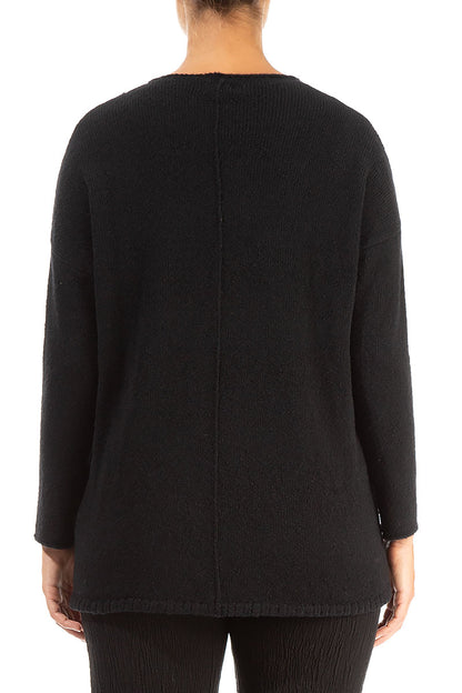 Side Split Black Wool Sweater