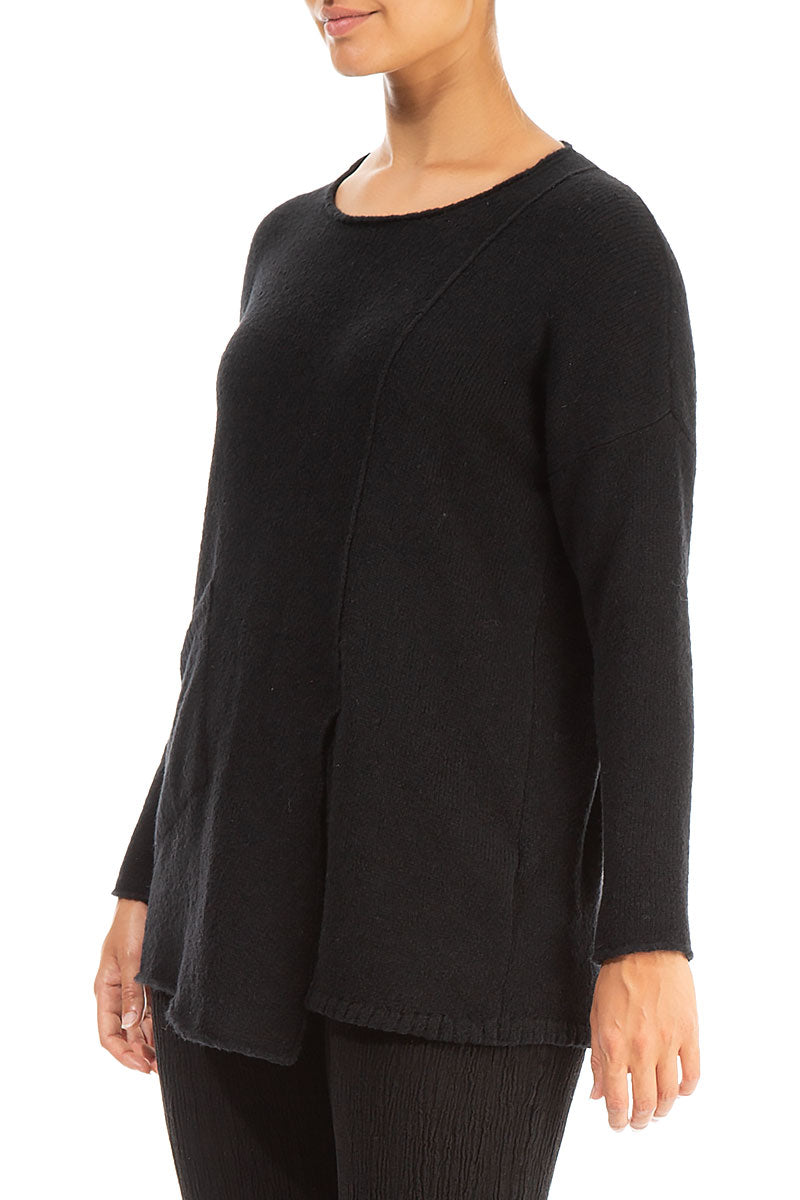 Side Split Black Wool Sweater