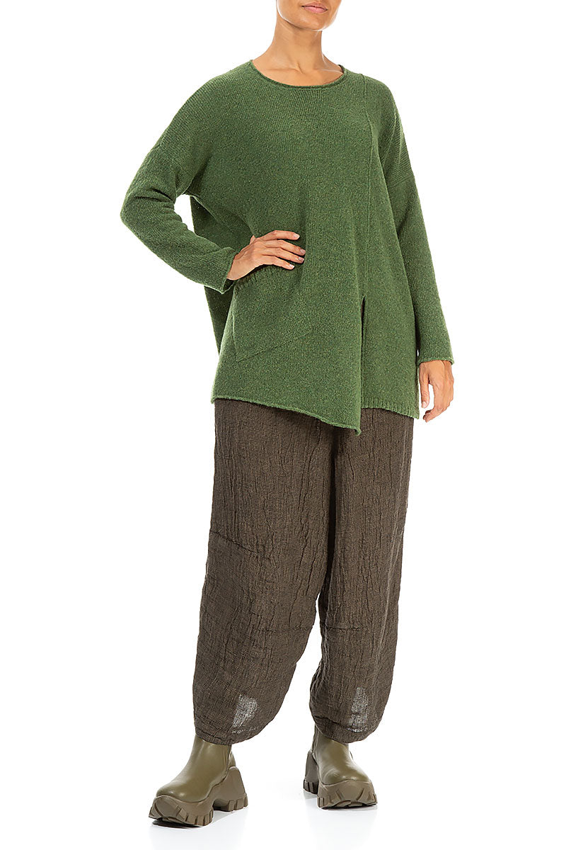 Side Split Dark Sage Wool Sweater