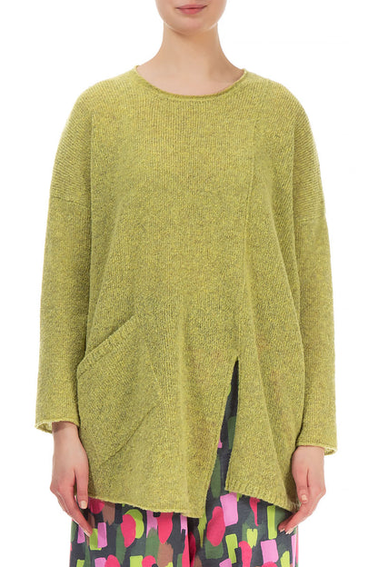 Side Split Golden Lime Wool Sweater 1