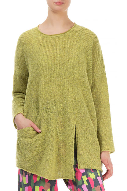 Side Split Golden Lime Wool Sweater 3