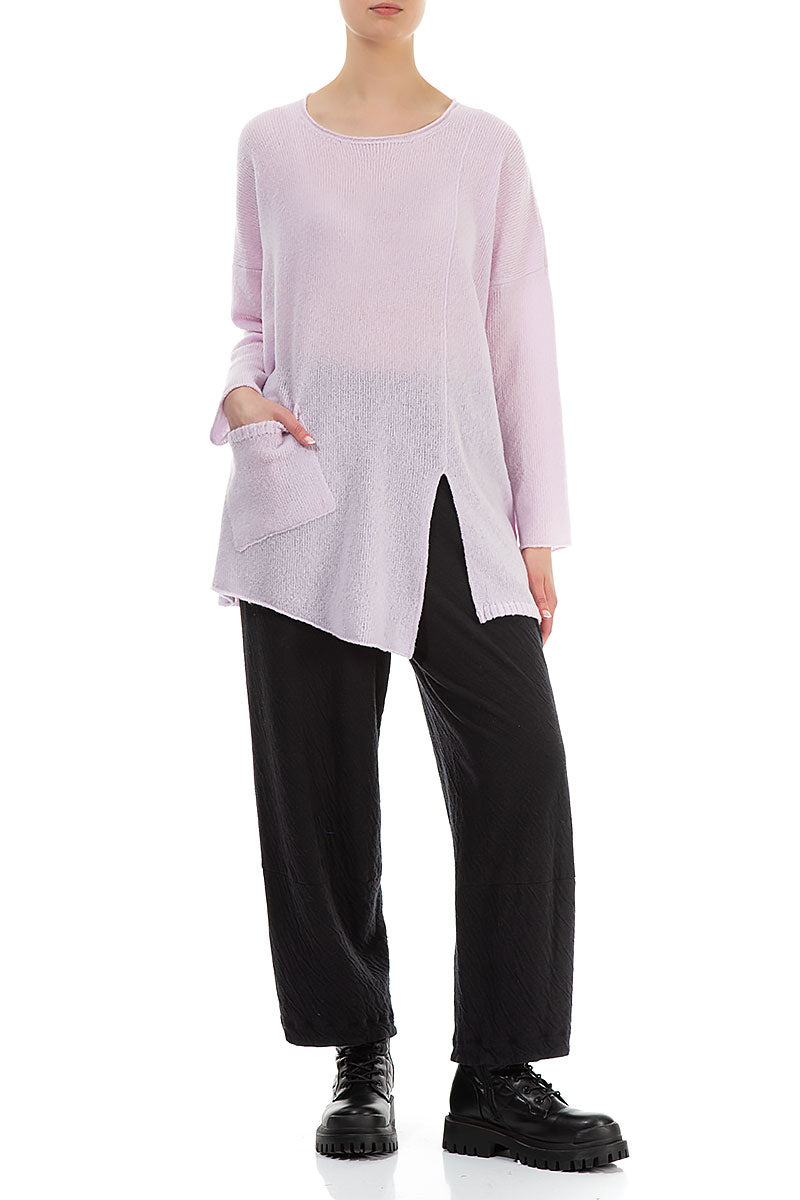 Side Split Light Pink Wool Sweater 5