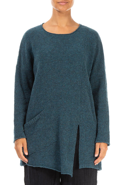 Side Split Teal Wool Sweater