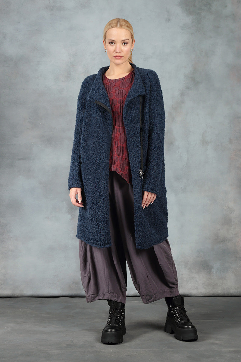 Side Zip Blue Violet Alpaca Wool Cardigan