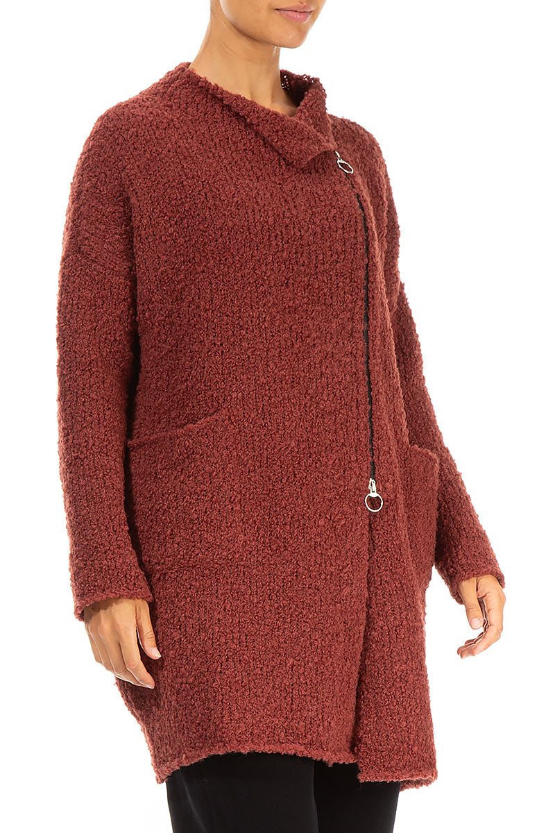 Side Zip Burnt Brick Alpaca Wool Cardigan