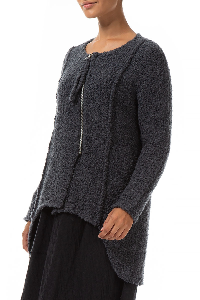 Side Zip Grey Alpaca Wool Cardigan