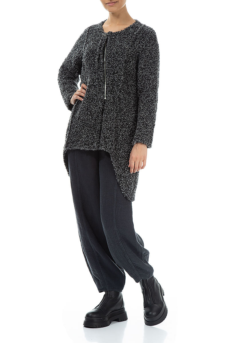 Side Zip Mélange Grey Alpaca Wool Cardigan