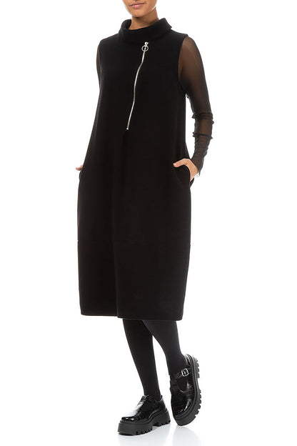 Cowl Neck Side Zip Black Cotton Jersey Dress 4