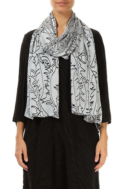 Silver Devoré Feather Silk Scarf 2