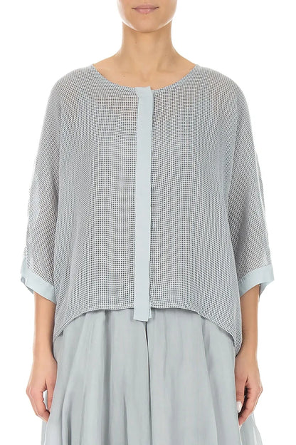 Silver Grey Centre Placket Mesh Silk Jacket 1