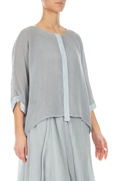 Silver Grey Centre Placket Mesh Silk Jacket 3