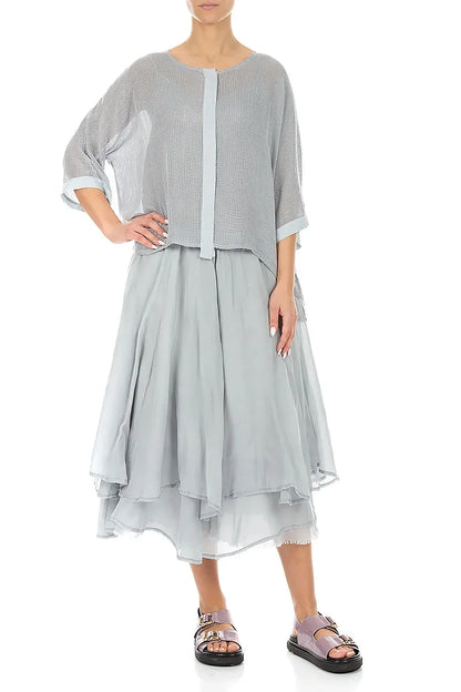 Silver Grey Centre Placket Mesh Silk Jacket 4