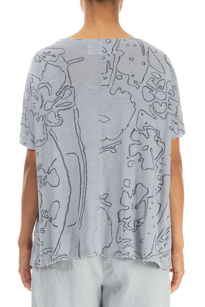Silver Grey Floral Linen Jersey Top