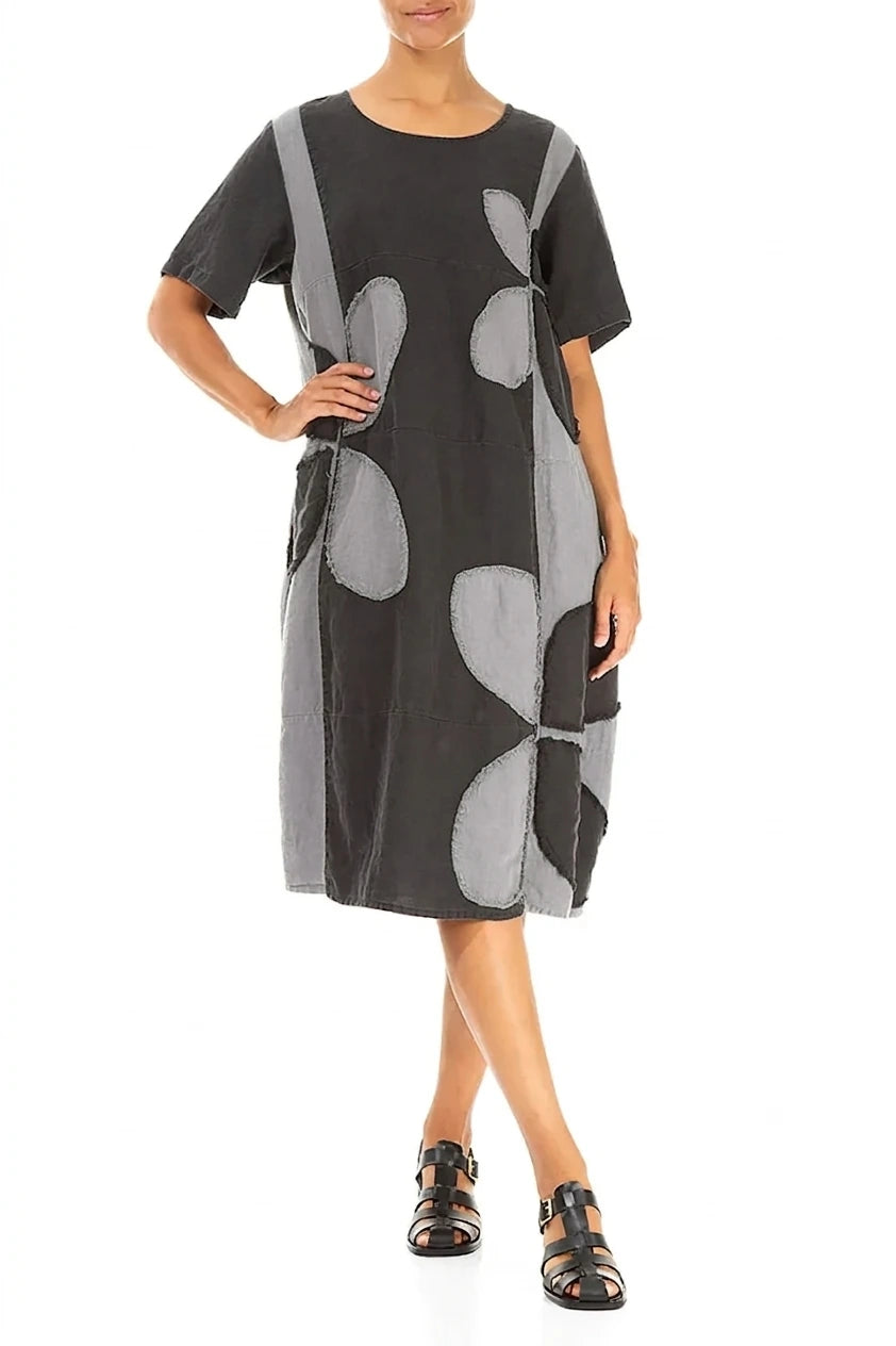 Silver Grey Petal Linen Dress L