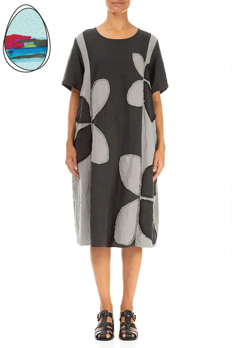 Silver Grey Petal Linen Dress