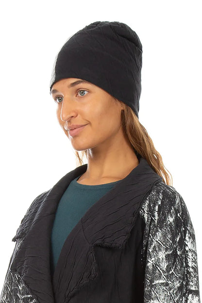 Silver Metallic Grey Wavy Cotton Beanie Hat