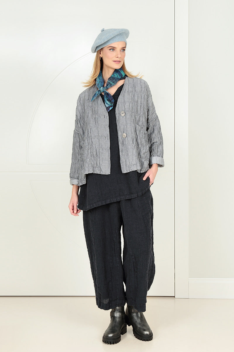 Silver Pleated Silk Linen Jacket 8