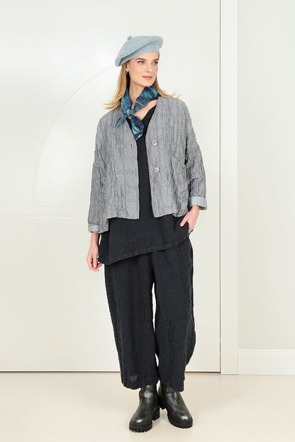 Silver Pleated Silk Linen Jacket 8