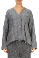 Silver Pleated Silk Linen Jacket 2