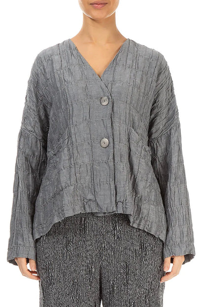 Silver Pleated Silk Linen Jacket 2