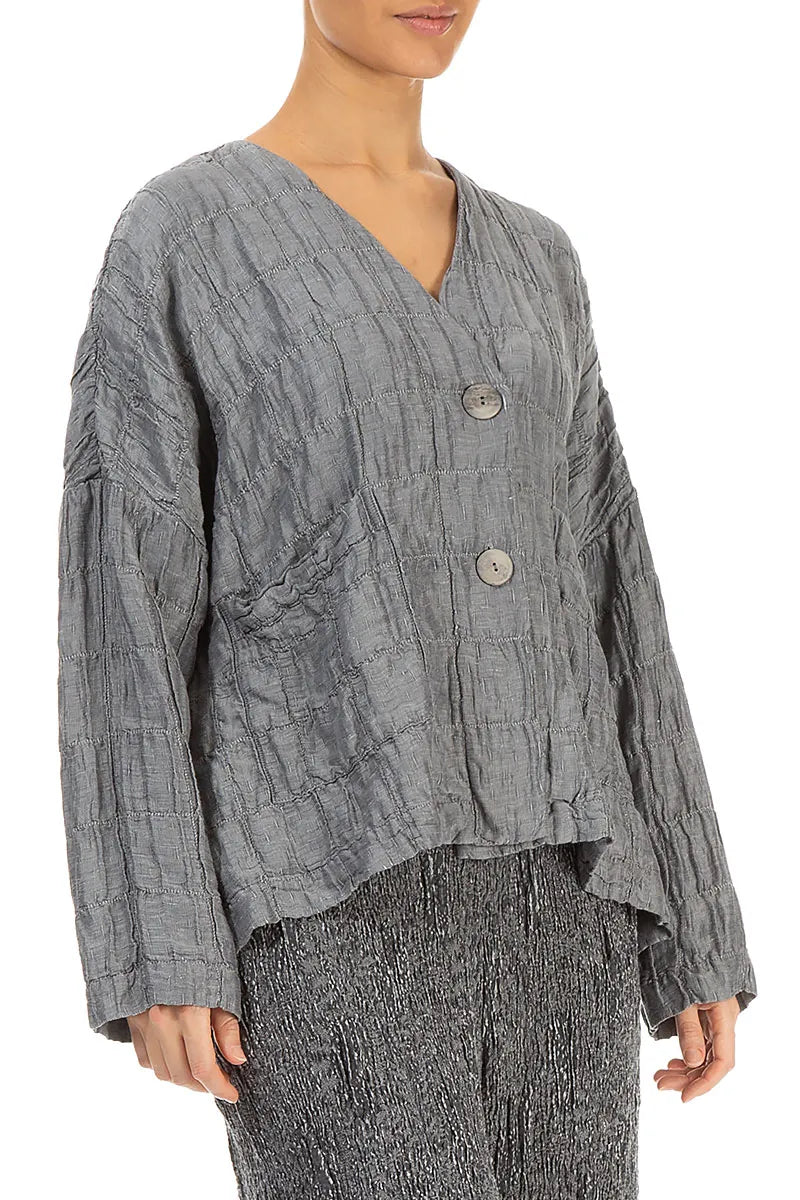 Silver Pleated Silk Linen Jacket 4