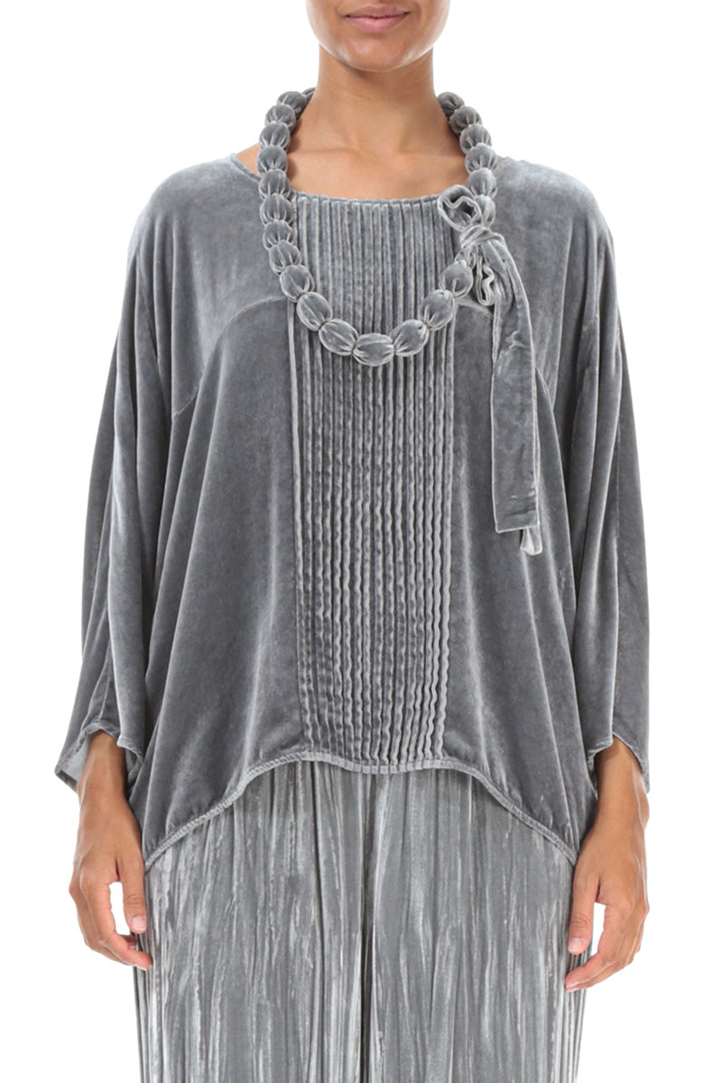 Silver Silk Velvet Bead Necklace