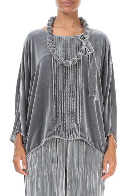 Silver Silk Velvet Bead Necklace