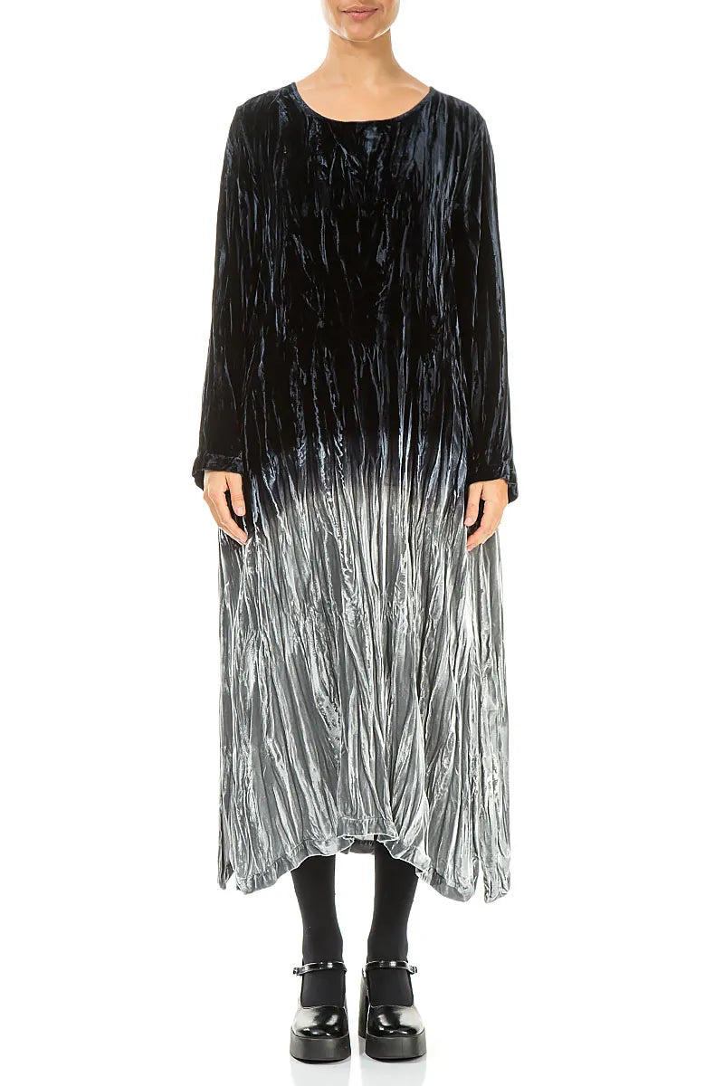 Silver Silk Velvet Ombré Shift Dress 1