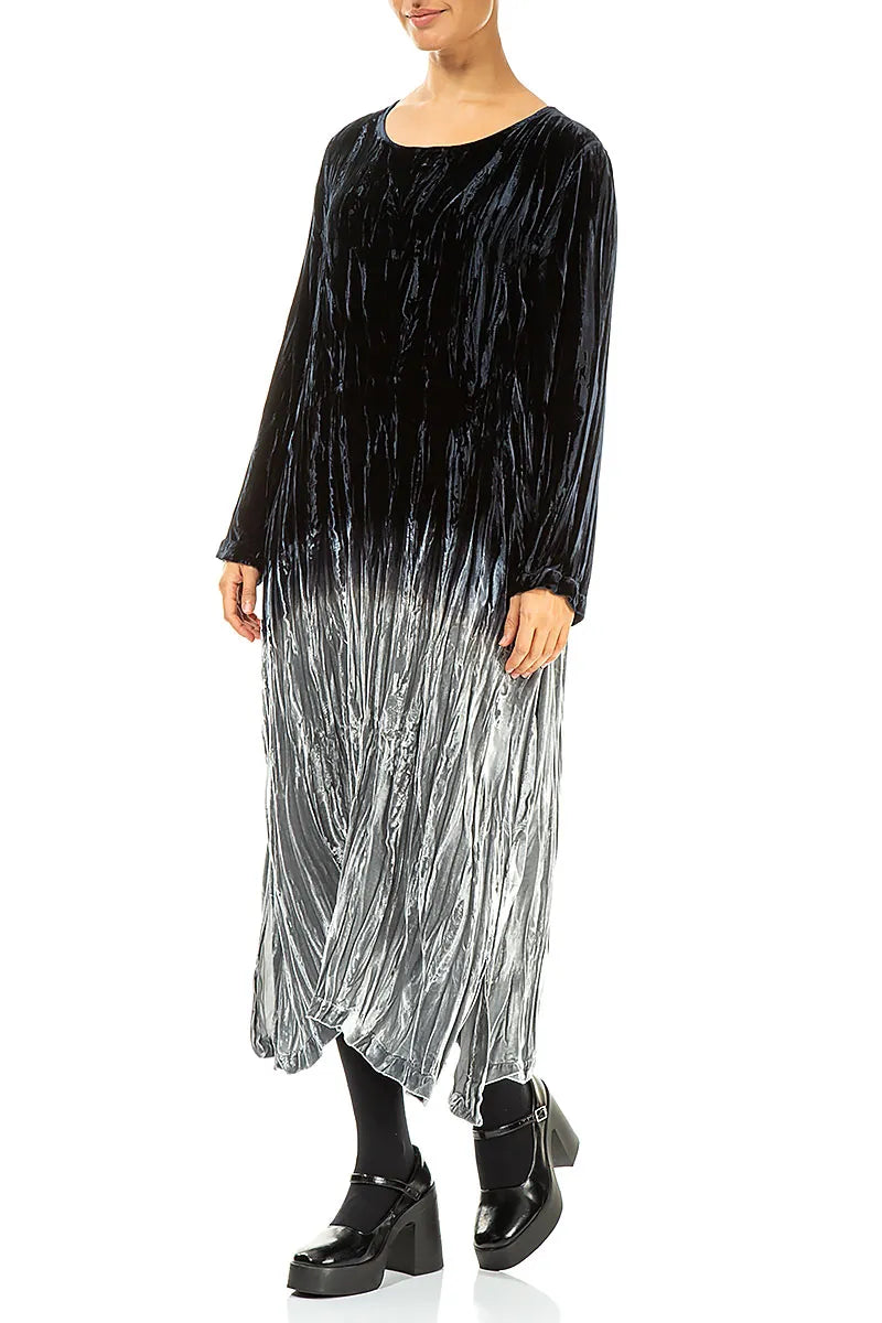 Silver Silk Velvet Ombré Shift Dress 3