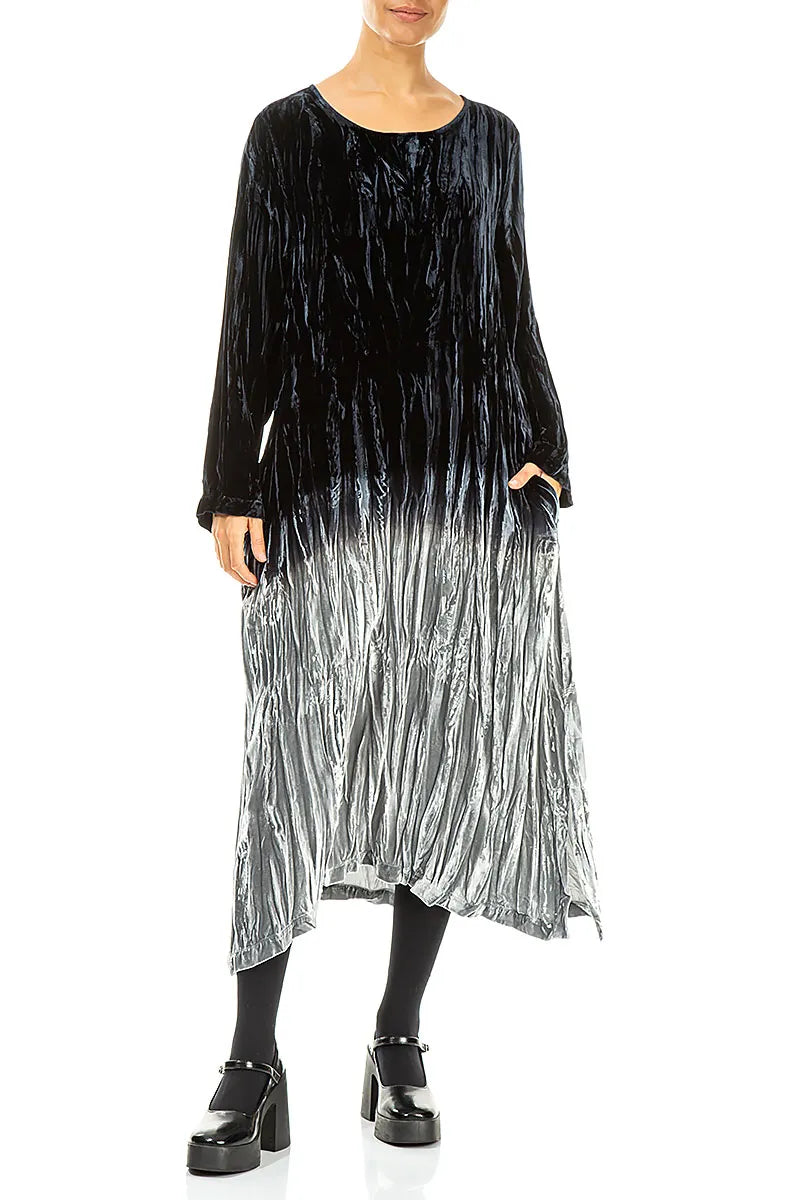 Silver Silk Velvet Ombré Shift Dress 4