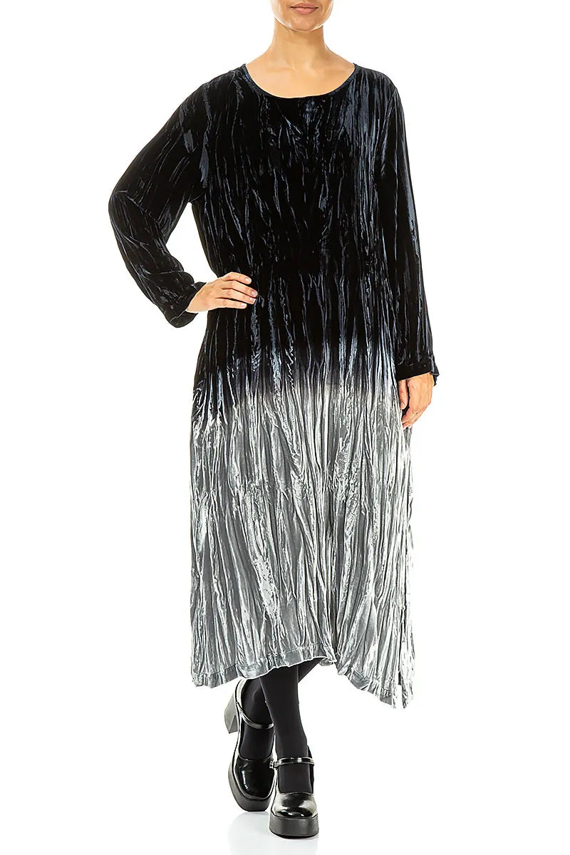 Silver Silk Velvet Ombré Shift Dress 5