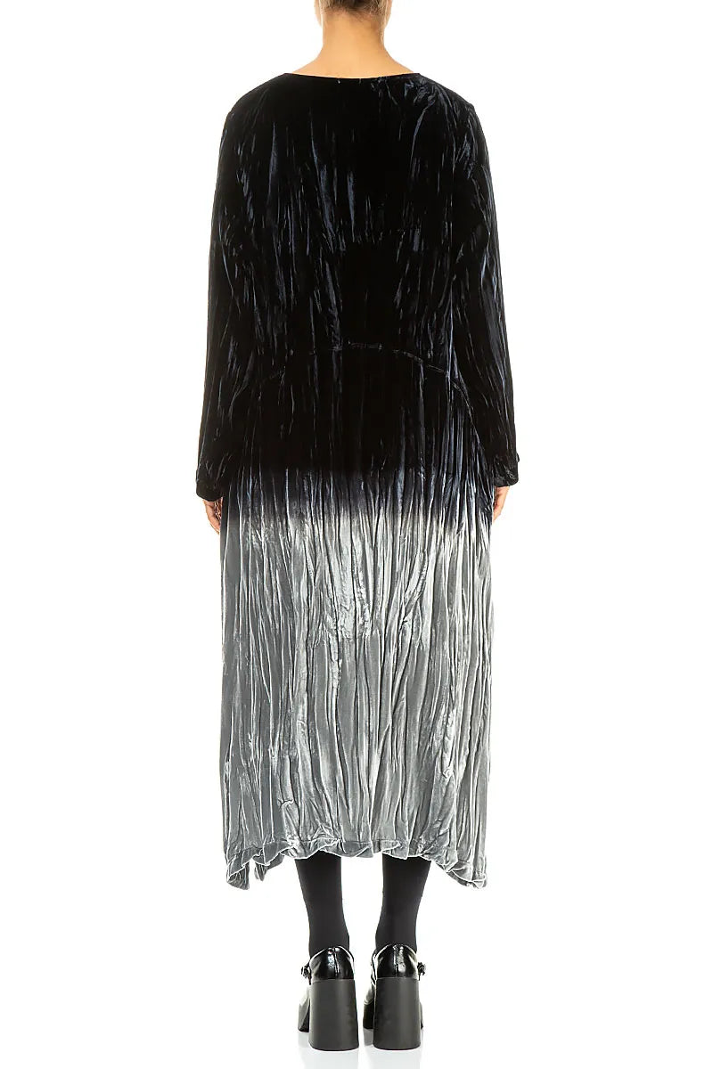 Silver Silk Velvet Ombré Shift Dress 2