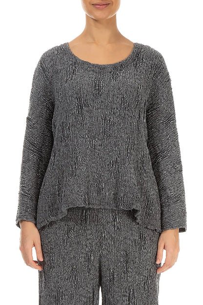 Silver Textured Silk Linen Blouse 1