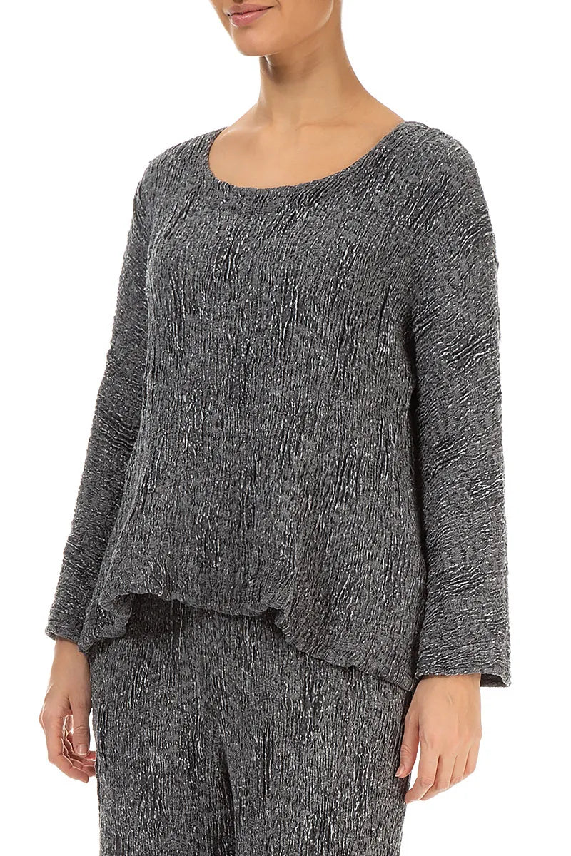 Silver Textured Silk Linen Blouse 3