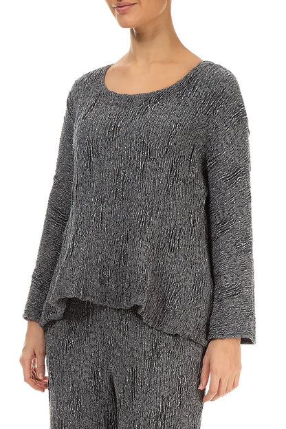 Silver Textured Silk Linen Blouse 3