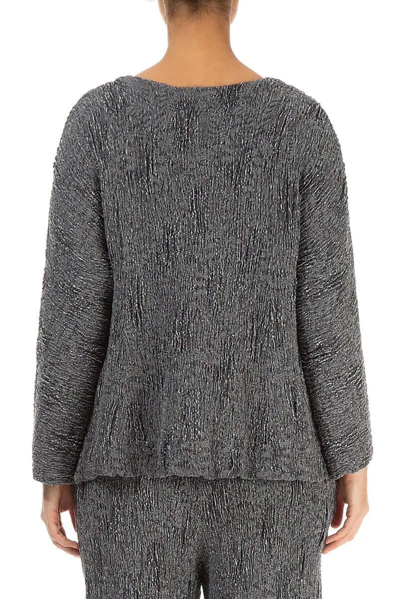 Silver Textured Silk Linen Blouse 2