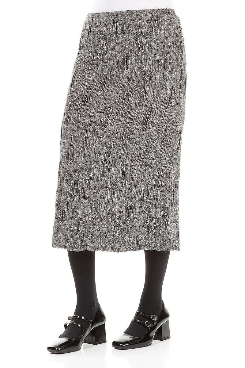 Silver Textured Silk Linen Pencil Skirt 3