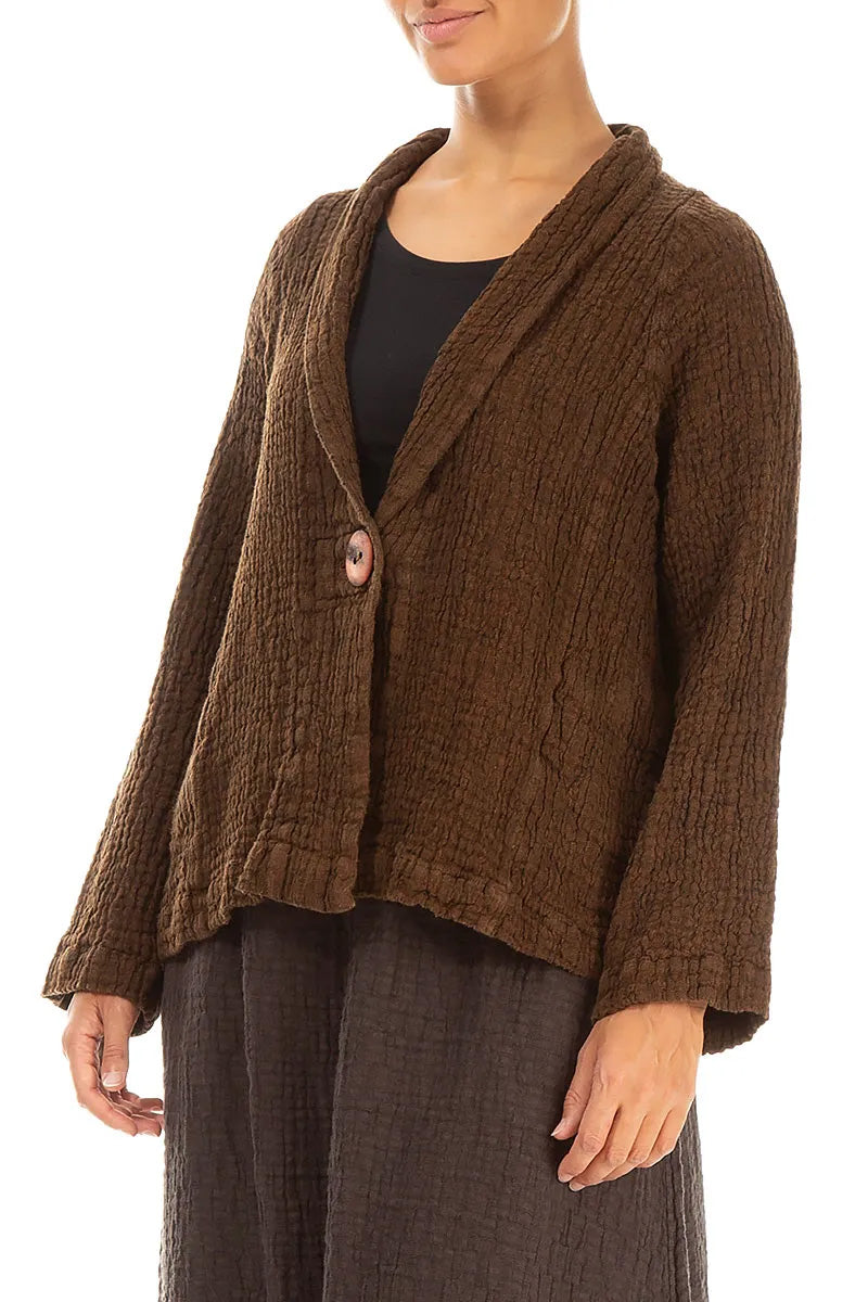 Single Button Aged Copper Textured Linen Jacket 3