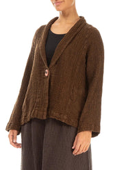 Single Button Aged Copper Textured Linen Jacket 3
