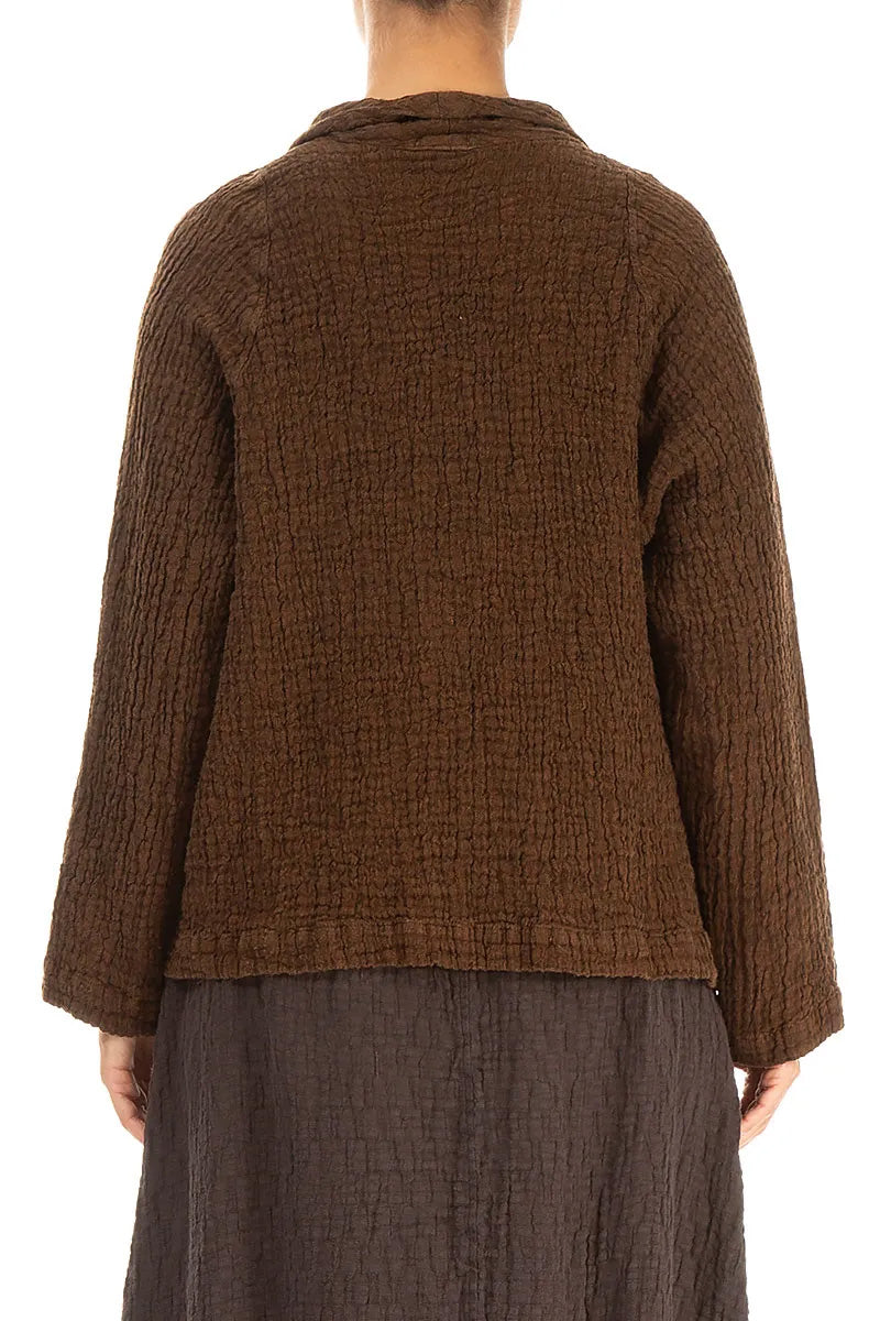 Single Button Aged Copper Textured Linen Jacket 2