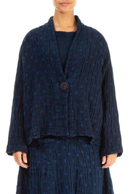 Single Button Azure Textured Linen Jacket