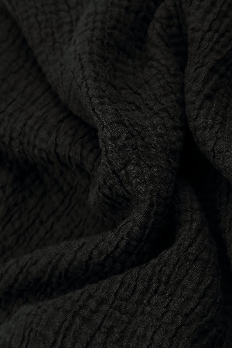 Single Button Black Textured Linen Jacket 5