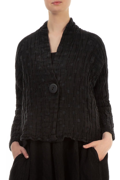 Single Button Black Textured Linen Jacket