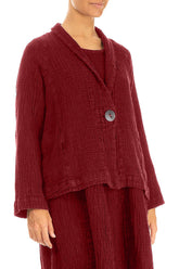 Single Button Cherry Red Textured Linen Jacket 3