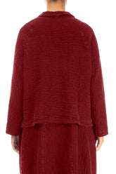Single Button Cherry Red Textured Linen Jacket 2